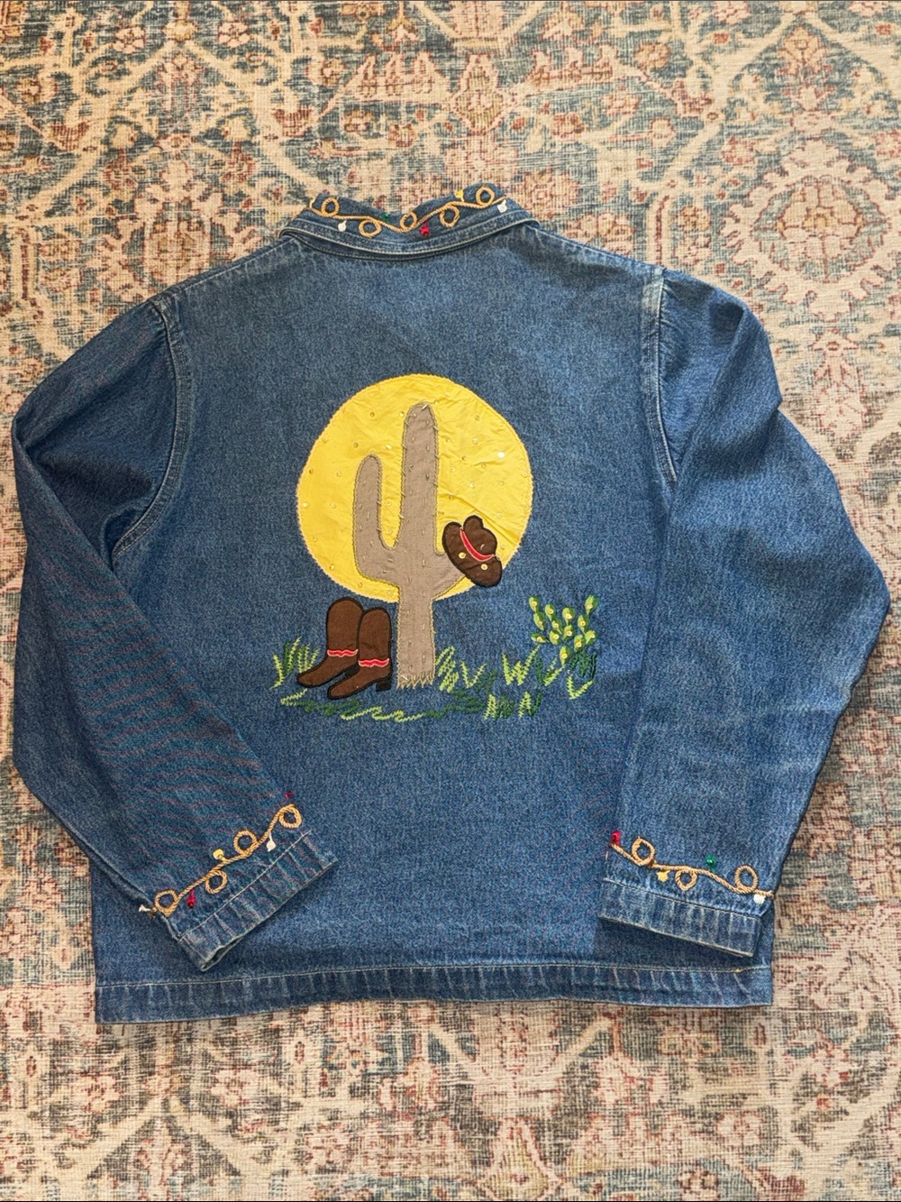 Vintage 90’sTantrums Embroidered Blue Denim Jacket with Multicolor Western look